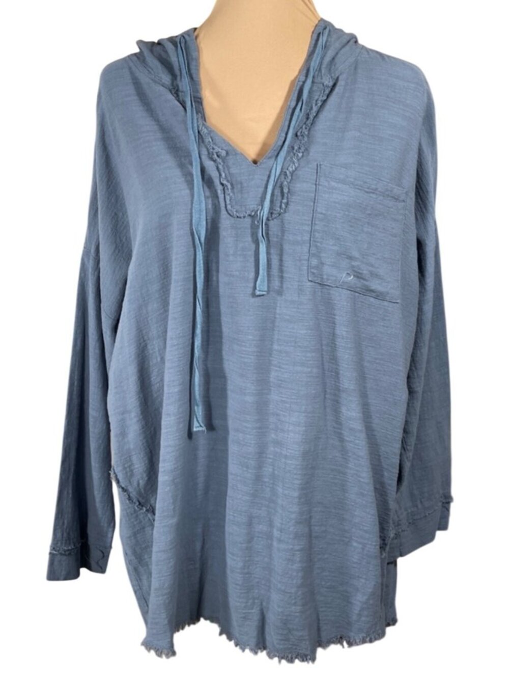 GiGio Tunic Top Shirt Hood Dusty Blue Size M Medium Cotton